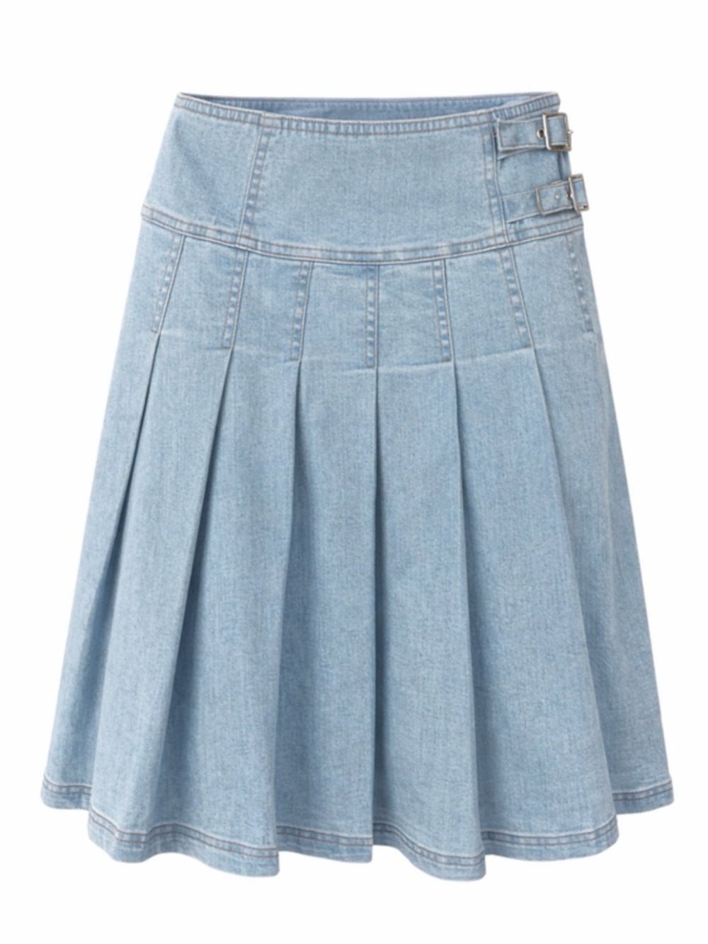 Aleeza Paris Light Blue Denim Pleated A-Line Skirt NWT